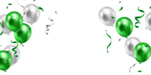 Wall Mural - Celebration background with beautifully arranged green balloons. 3DVector illustration design