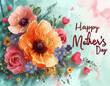 Happy mother's day greeting card , Poster or banner design with flowers on blue background