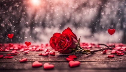 valentine's day-themed image, urban cityscape, gorgeous decoration in the street, romantic ambiance,