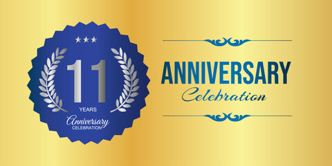 11 years anniversary celebration. Vector design template. Vector design for brochure, poster,celebration invitation or greeting card with gold background