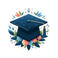 Cute cartoon graduation cap. Education, degree ceremony concept