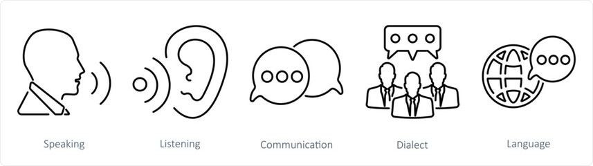 Sticker - A set of 5 Language icons as speaking, listening, communication