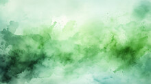 Fresh Green Watercolor Surface With Splatters On White Background, Illustration
