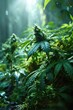 Green cannabis plant close up shot