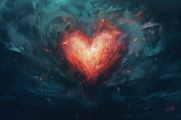 Wall Mural - close-up shot of heart, rendered in impressionism style, copy space - generative ai