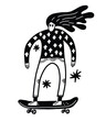 A man on skateboard. Vector illustration in trendy doodle cartoon style. Isolated on light backgroud. Skater t-shirt design concept.