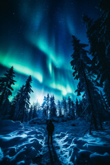 Aurora borealis, Northern lights, Aurora borealis, northern lights in the winter forest