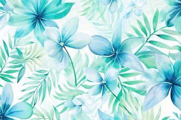  Watercolor Tropical Leaves in Lush Shades of Blue and Green. Generative AI