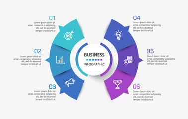 Wall Mural - business infographic vector design template with 6 options, steps or processes. can be used for work