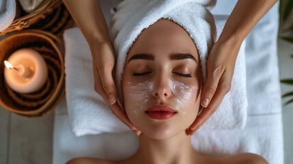 Portrait of young beautiful woman in spa environment