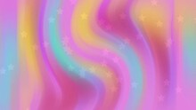 Abstract Multicolored Crescent Moon, Stars, And Pastel Pink Clouds.