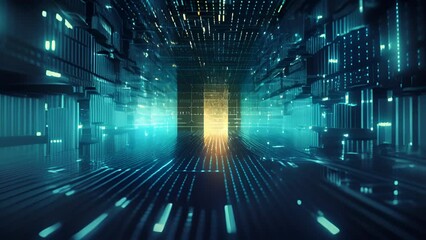 Wall Mural - a digital fortress engulfed in a sea of binary code, emphasizing the critical role of cybersecurity 