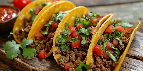 Sticker - Delicious Mexican cuisine beef and homemade salsa in taco shells