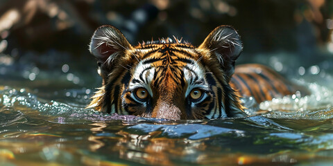 tiger eyes peeking out of the water