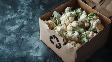 Wall Mural - Fresh cauliflower with a green recycle symbol imprinted on its surface, representing eco-friendly and sustainable food choices in line with the zero waste lifestyle movement.