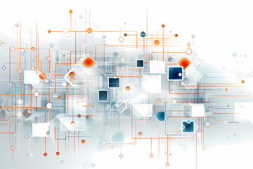 Wall Mural - Complex tech network with 3D blocks and connecting lines on white background