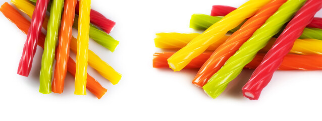 Sticker - Multicolored jelly candies in the shape of the sticks close up