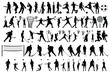 Set of vector silhouettes of people in sports football, volleyball, cricket, hockey etc. 