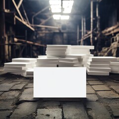 Wall Mural - white empty business cards mockup in industrial background generative ai