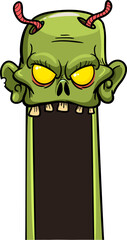 Wall Mural - Cartoon funny green zombie character design with scary face expression. Halloween vector. Great for package design or party decoration