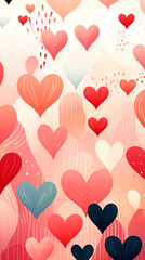 Wall Mural - Valentine's day watercolor abstract hearts background card, delightful boho illustration, artistic doodle.