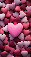 Wall Mural - Pink glossy hearts on pink background. Valentine's Day card.