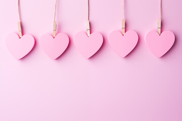 Wall Mural - Pink hearts on pink background, beautiful valentines day ornaments with copy space.
