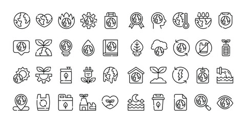 Sticker - Ecology Icon Set With Outline Style