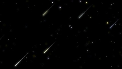 looped cartoon shooting stars in the sky animation.