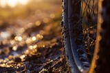 mountain biking, intense, close-up, muddy, spring