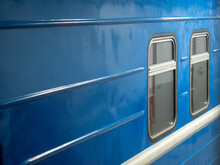 Detail Of Blue Train With Closed Windows