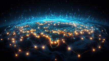 Fototapete - A WAN symbol bridging continents, highlighting the global reach of wide area networks