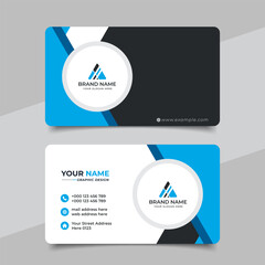 Wall Mural - Blue modern creative business card and name card horizontal simple clean template vector design