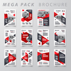 Wall Mural - Mega pack Brochure design template flyer set, abstract business brochure size A4 template, creative red color cover, trend brochure set