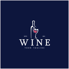 Poster - Wine logo with wine glasses and bottles.for night clubs,bars,cafe and wine shops.