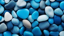 Tranquil Blue Pebbles Background: Abstract Nature Textured Sea Stones For Calm And Serene Oceanic Concepts And Mindful Designs