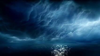 Wall Mural - lightning in the cloudy sky on bad weather video seamless looping animation background 