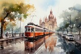 Fototapeta Londyn - Views of Mumbai, India drawing in the style of colored pencil and watercolor. in the style of 90s art.