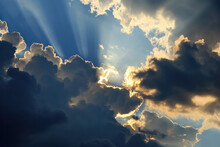 Sun Rays Peeking Through Clouds, Creating Heavenly Sky