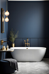 Poster - Modern luxury bathroom interior in navy blue and gold colors