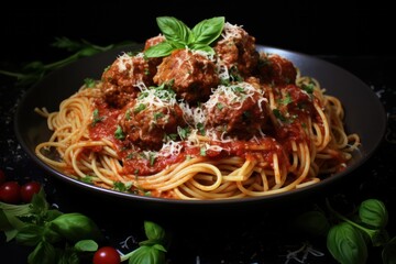 Wall Mural - spaghetti with vegan meatless meatballs and tomato sauce