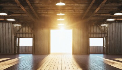 Poster - bright light coming through open hangar doors 3d rendering