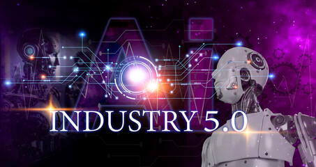 Wall Mural - The concept of using artificial intelligence to control the system, industry using artificial intelligence,industry 5.0