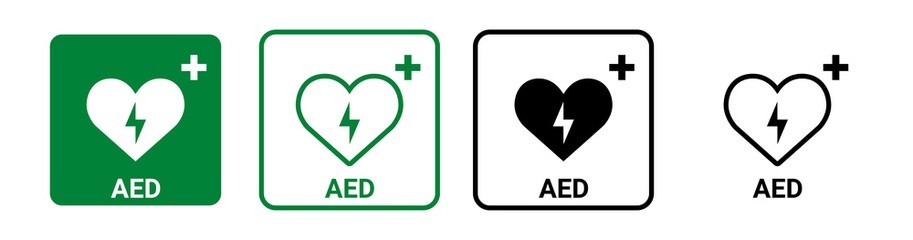 AED icon, automated external defibrillator sign with transparent background.