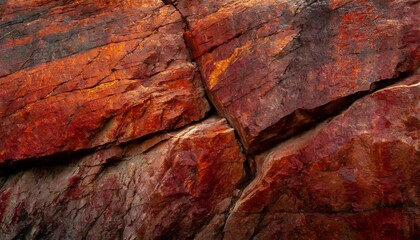 Sticker - dark red orange brown rock texture with cracks close up rough mountain surface stone granite background for design nature