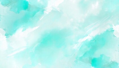 Poster - blue turquoise teal mint cyan white abstract watercolor colorful art background light pastel brush splash daub stain grunge like a dramatic sky with clouds or snow storm cold wind frost winter