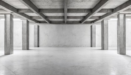  abstract empty modern concrete room with ceiling beams pillars and rough floor industrial interior background template