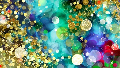 Canvas Print - abstract scattered circles alcohol ink concept art design metal treasure and gold colorful jewels sparkle bokeh background