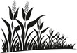 Maize field silhouette. Corn farm black vector illustration. Cultivation of crops. AI generated illustration.