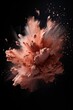 Explosion of rose gold colored powder on black background